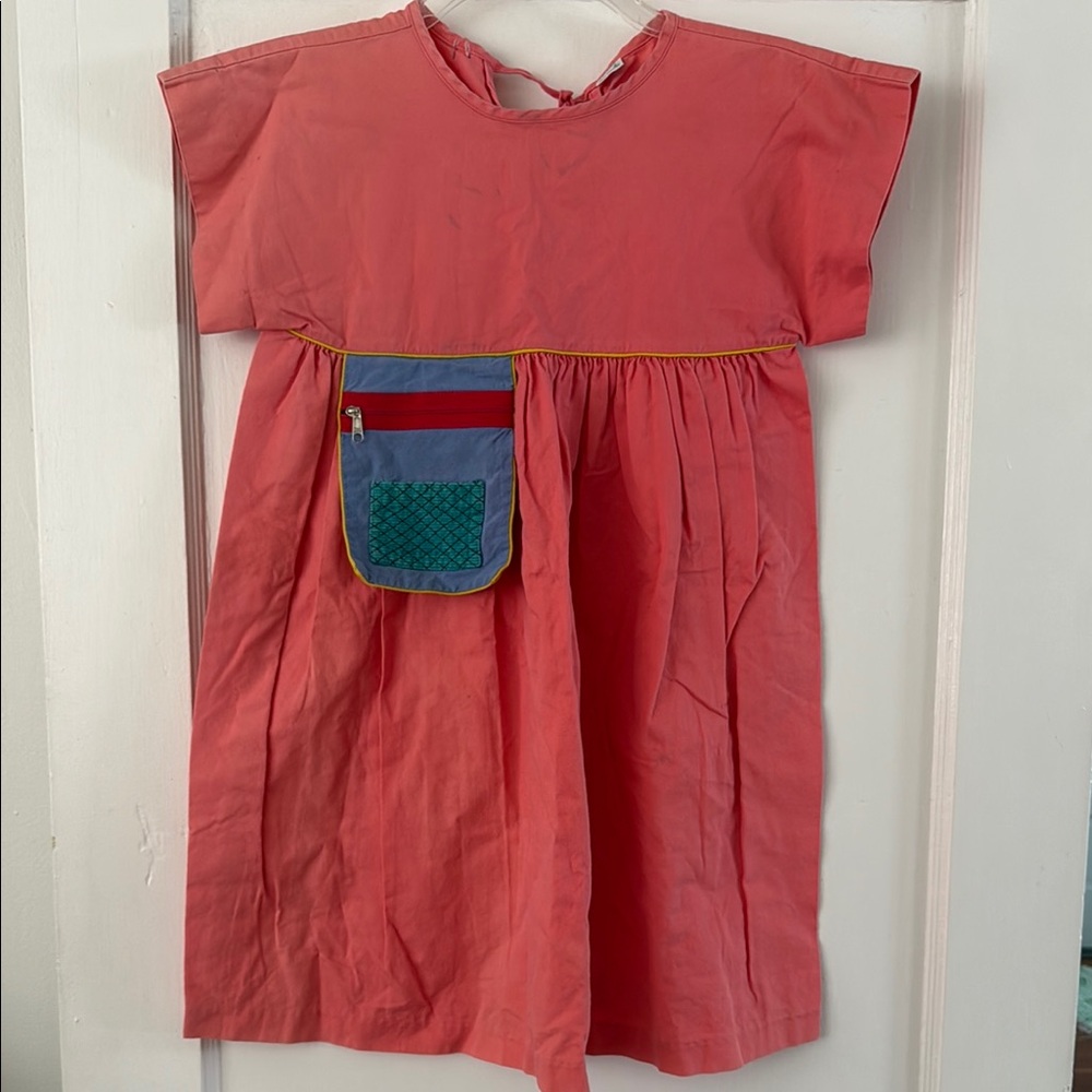 Coral Dress with Blue Pocket
